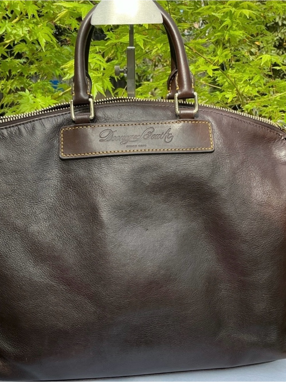 Dooney & Bourke Dark Brown Leather Satchel with Canvas Strap - Picture 2 of 16